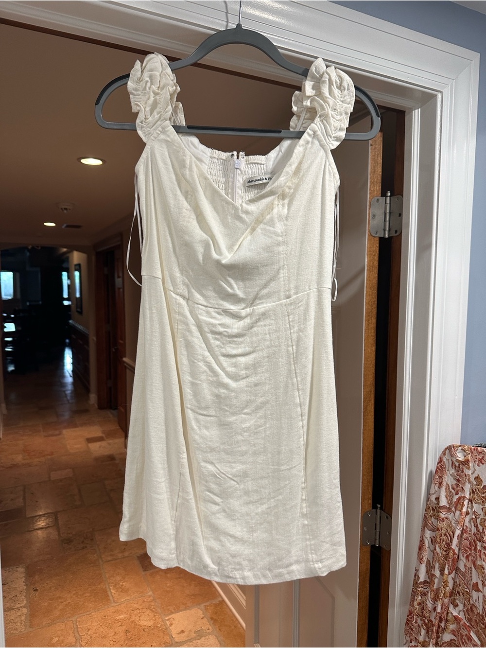 Abercrombie & Fitch Cream Ruffled Strap Mini Dress